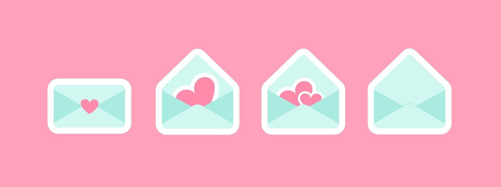 Post card and envelope set. Modern collection of love and friendship letter designs. Valentine's day vector illustrations for web and print.