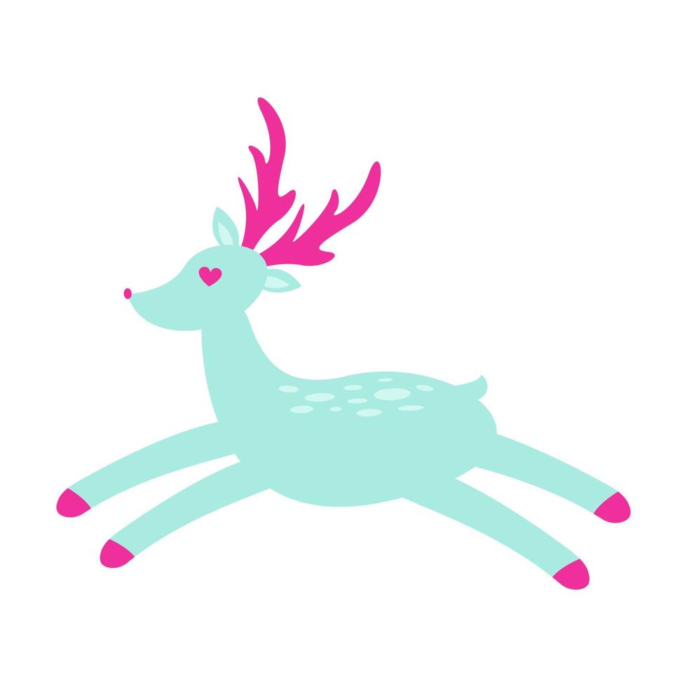 Valentine's day turquoise cute deer with pink heart - shaped eyes isolated vector