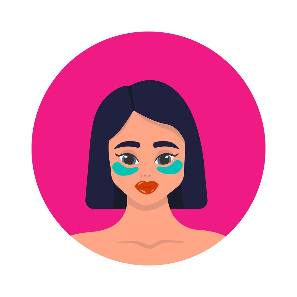 rostro femenino de belleza con parches de hidrogel en los ojos. vector