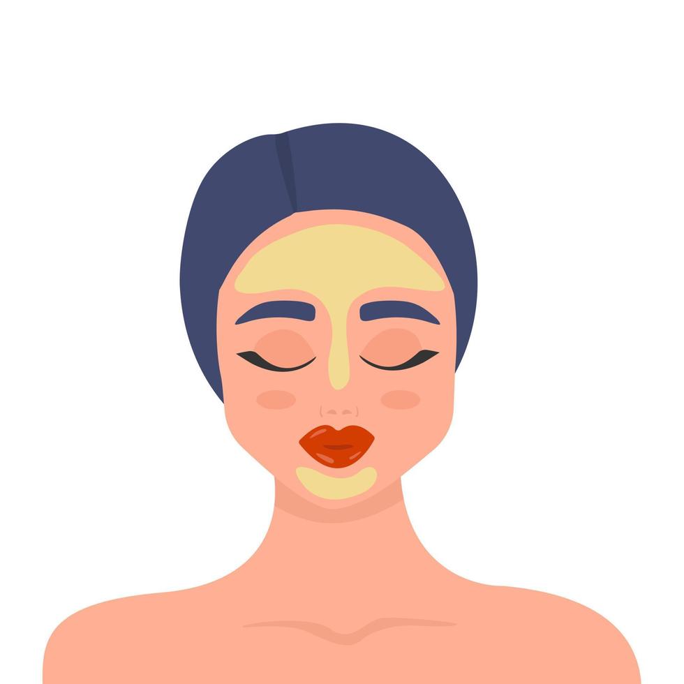 Máscaras cosméticas de belleza y rostro femenino. mujer con máscaras cosméticas. vector