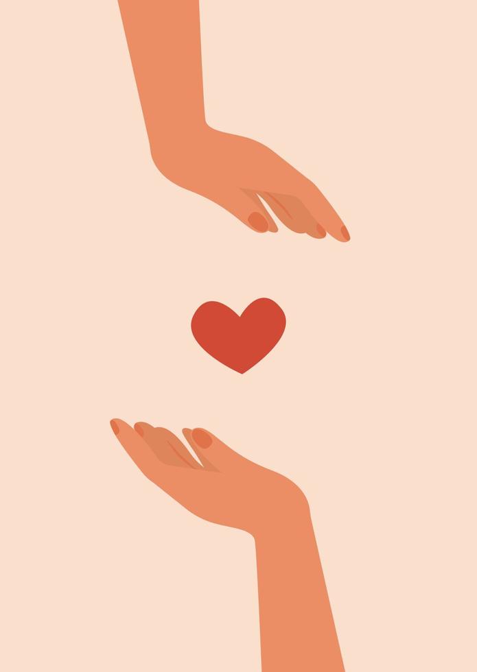 Postcard of a hand holding a heart vector