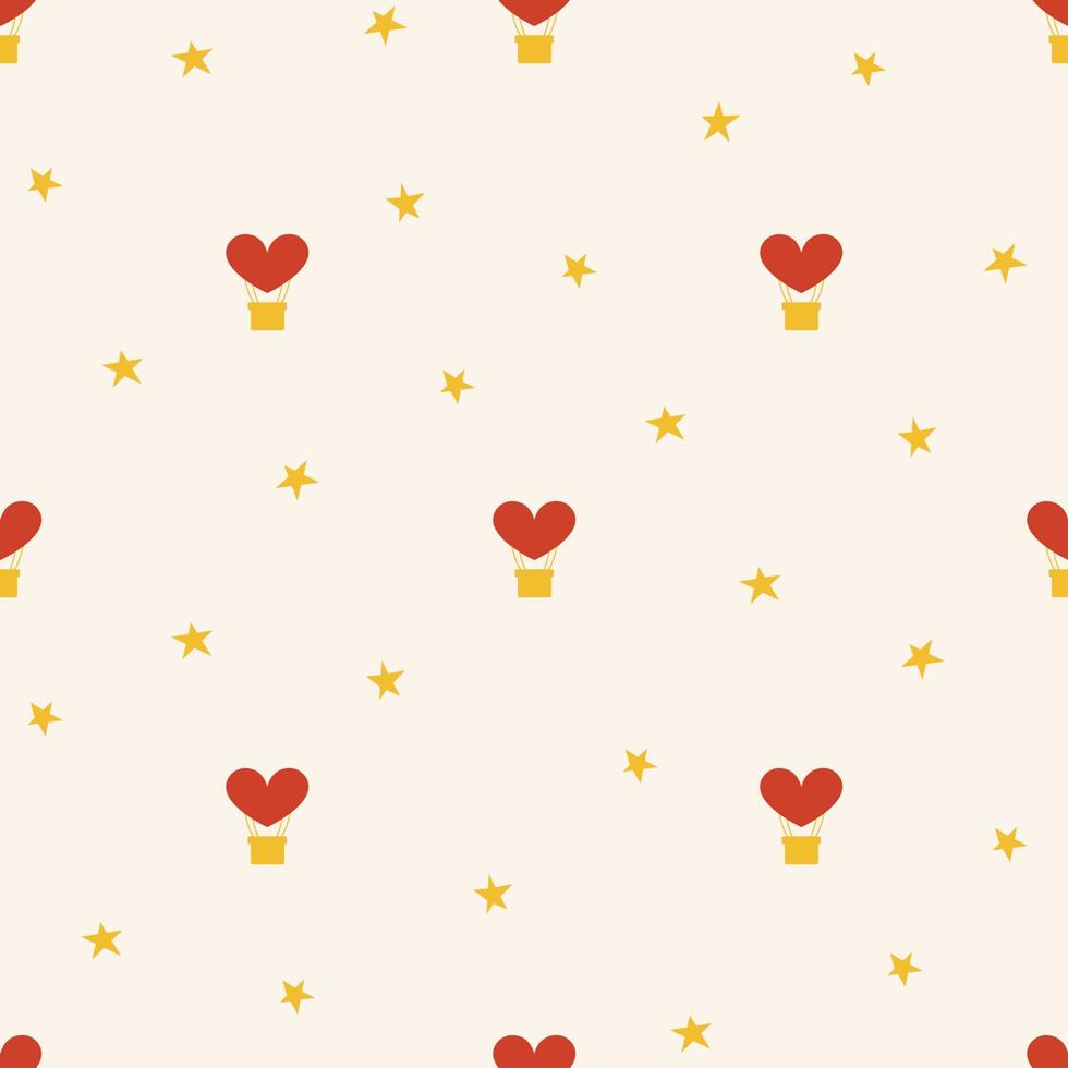 Vector seamless pattern with a heart-shaped balloon and stars