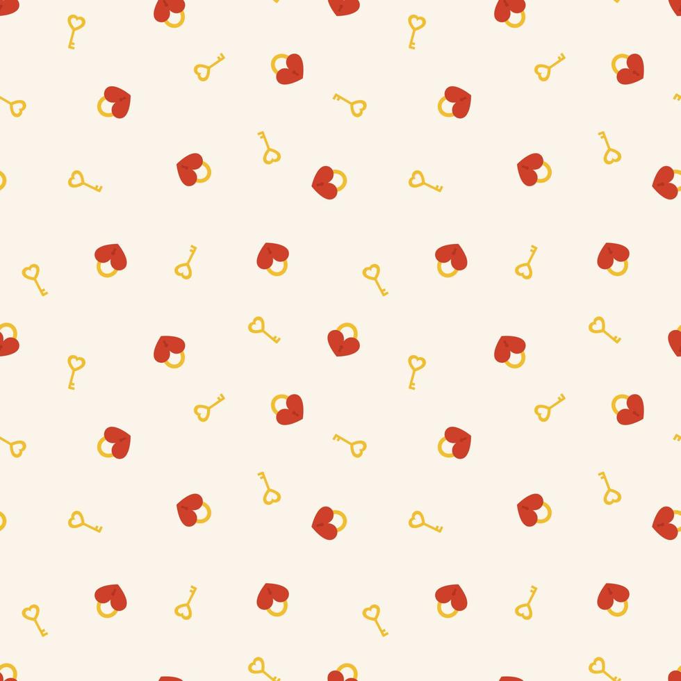 Vector seamless pattern with keys and locks in the shape of a heart
