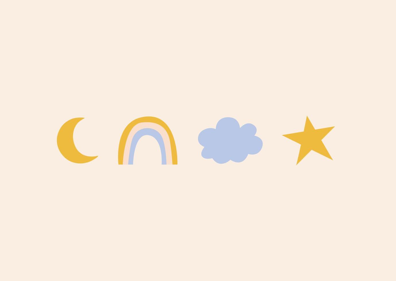 Set of cute vector elements including a moon, rainbow, cloud and star