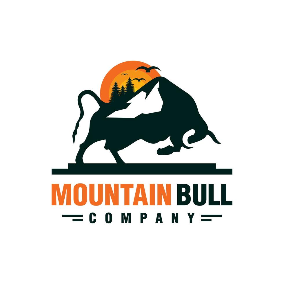 bull mountain logo design vector
