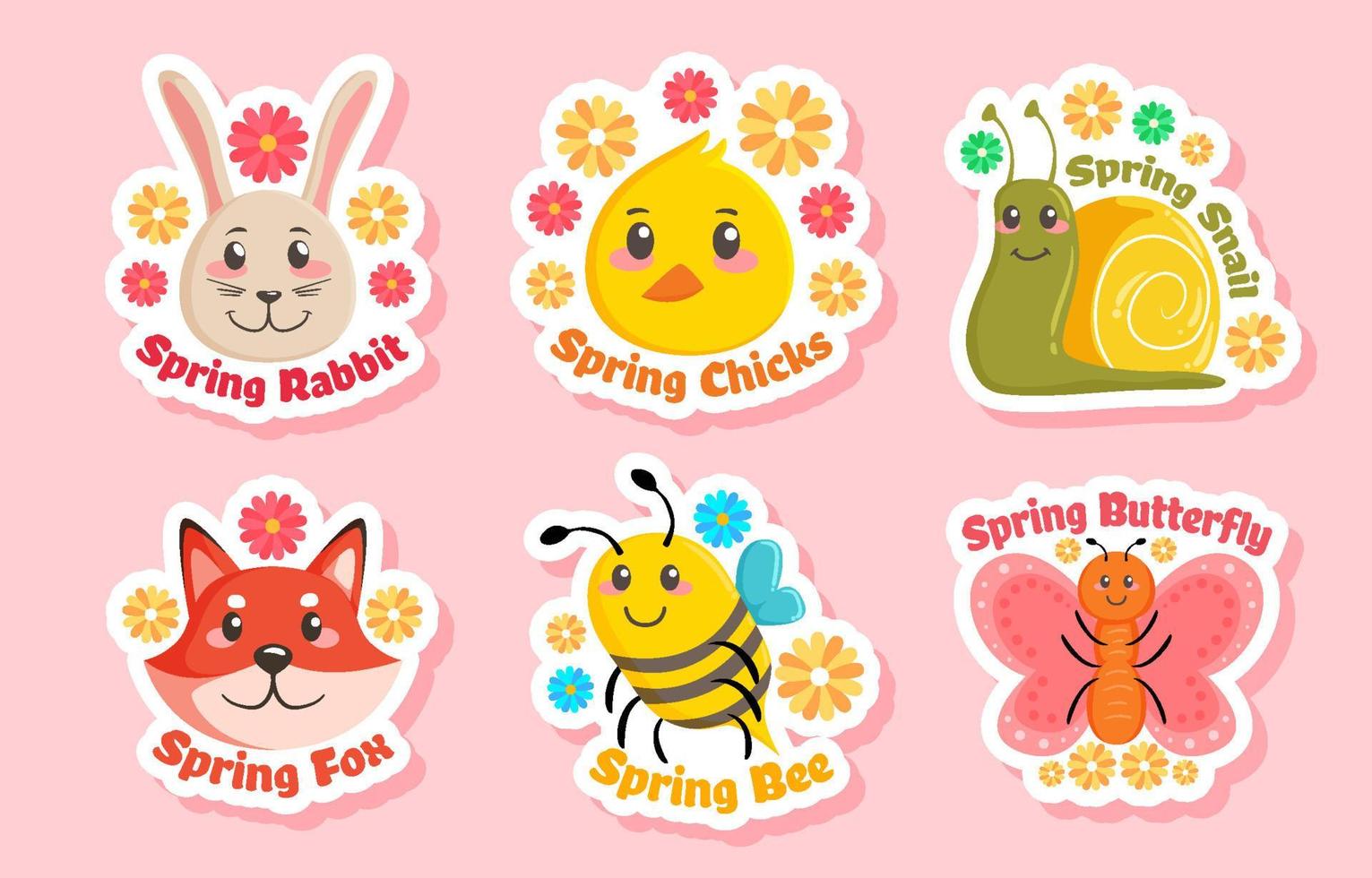 Spring Animals Sticker Set vector
