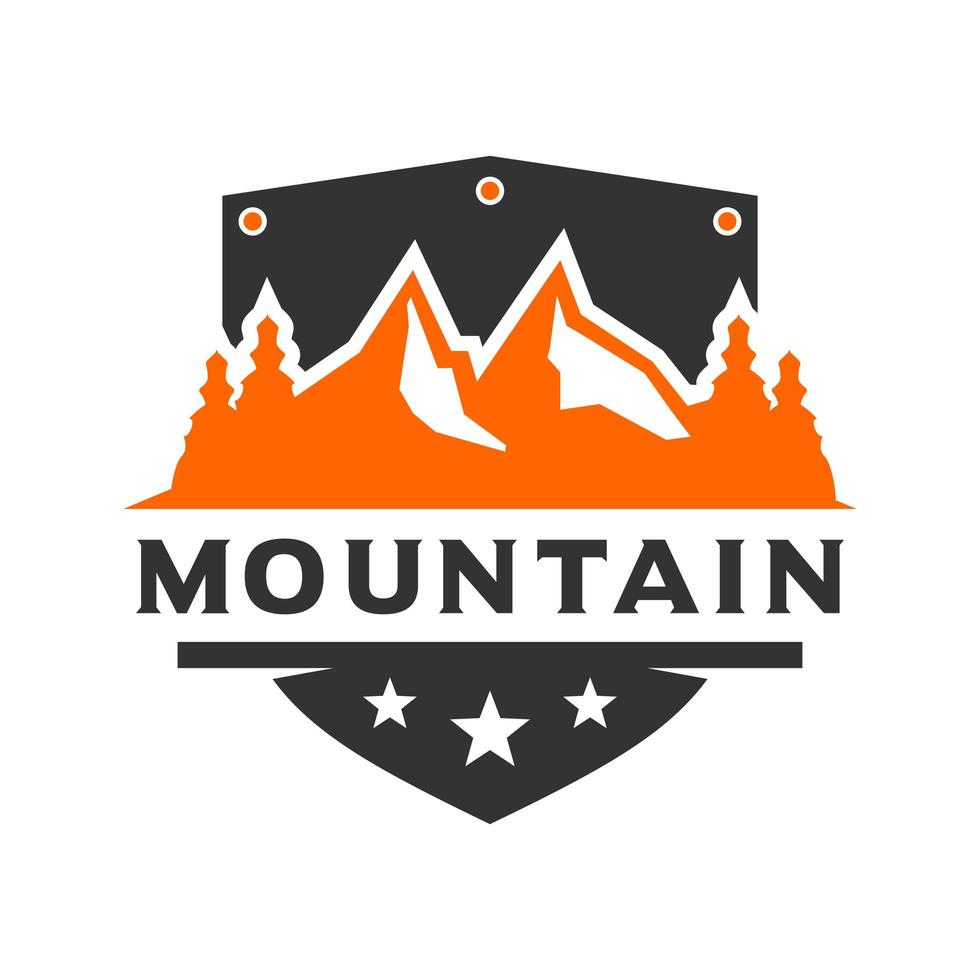 diseño de logotipo de escudo de paisaje de montaña vector