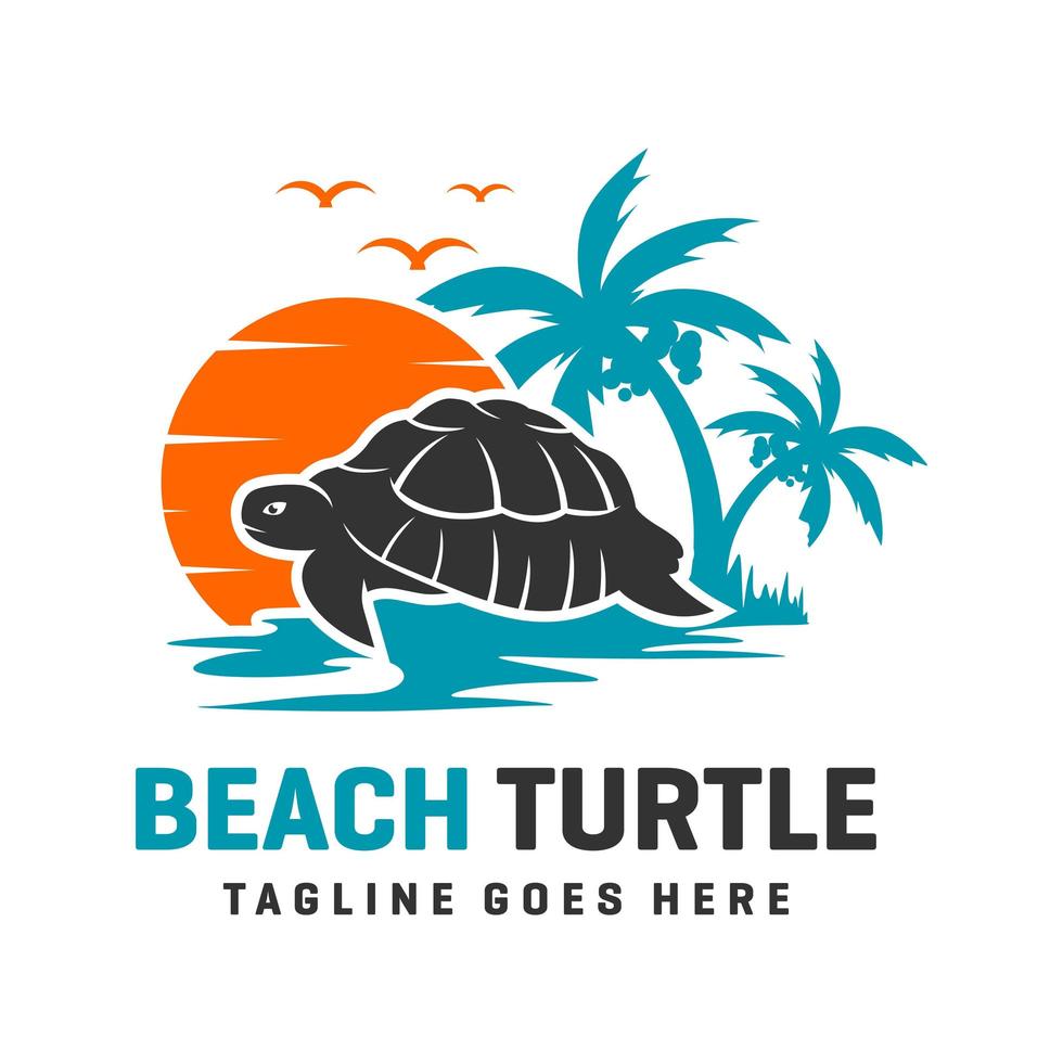 beach turtle logo design template vector