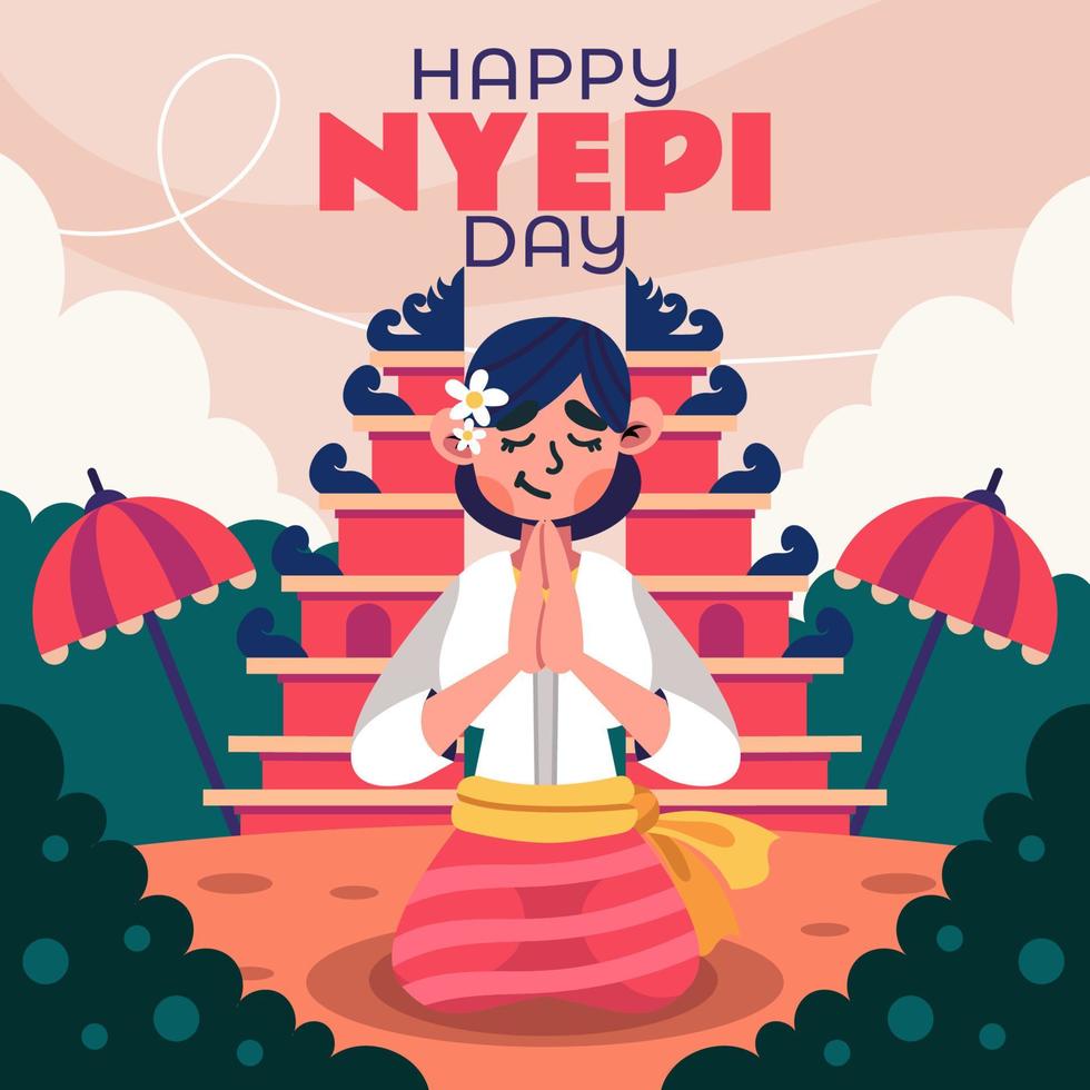 Prayer Woman in Nyepi Day vector