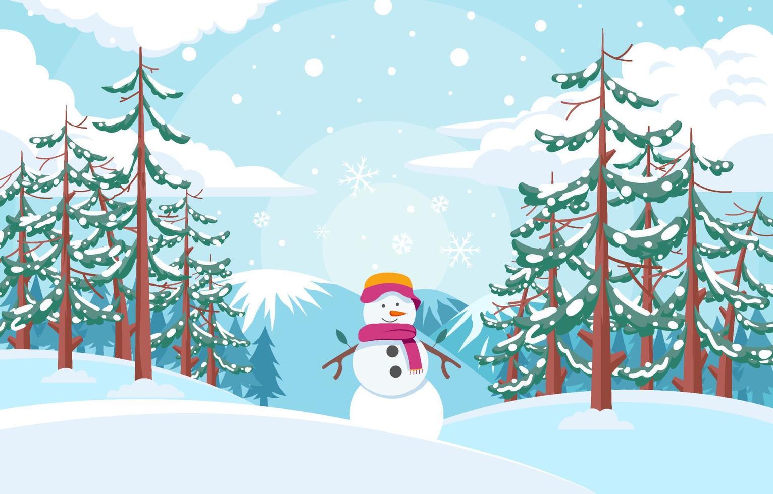 Snowman on The Hills in Winter Season vector