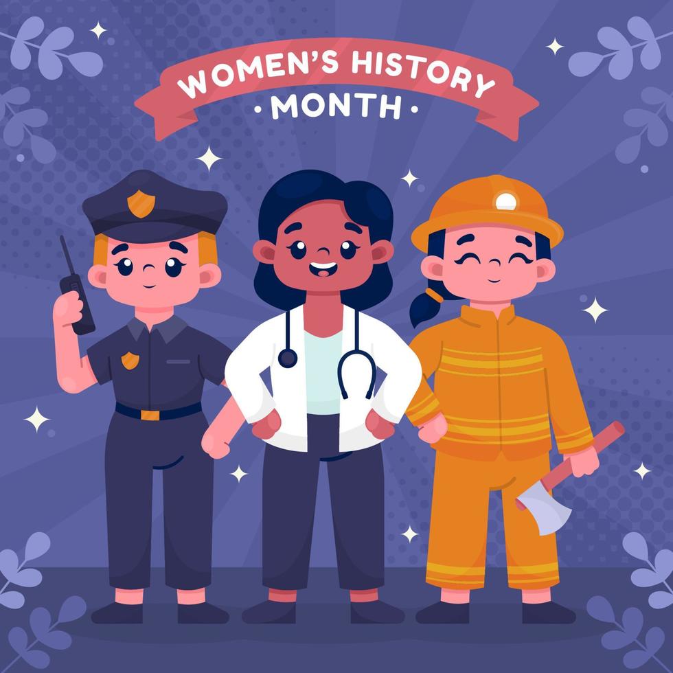 Women's History Month with Character in Different Profession vector