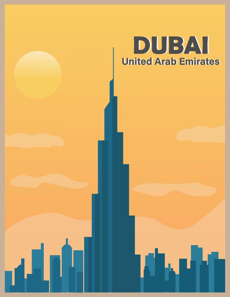 diseño de ilustración vectorial de cartel retro y vintage de dubai vector