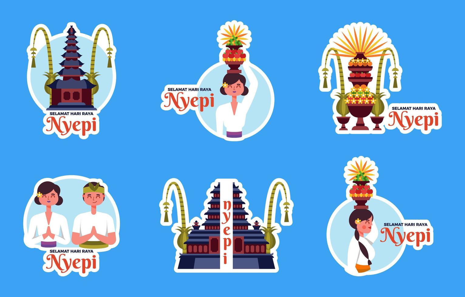 conjunto de nyepi pegatinas vector