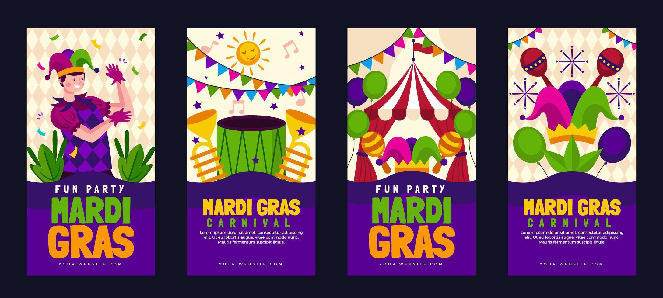 Publicación de historias en redes sociales para el carnaval de Mardi Gras. vector