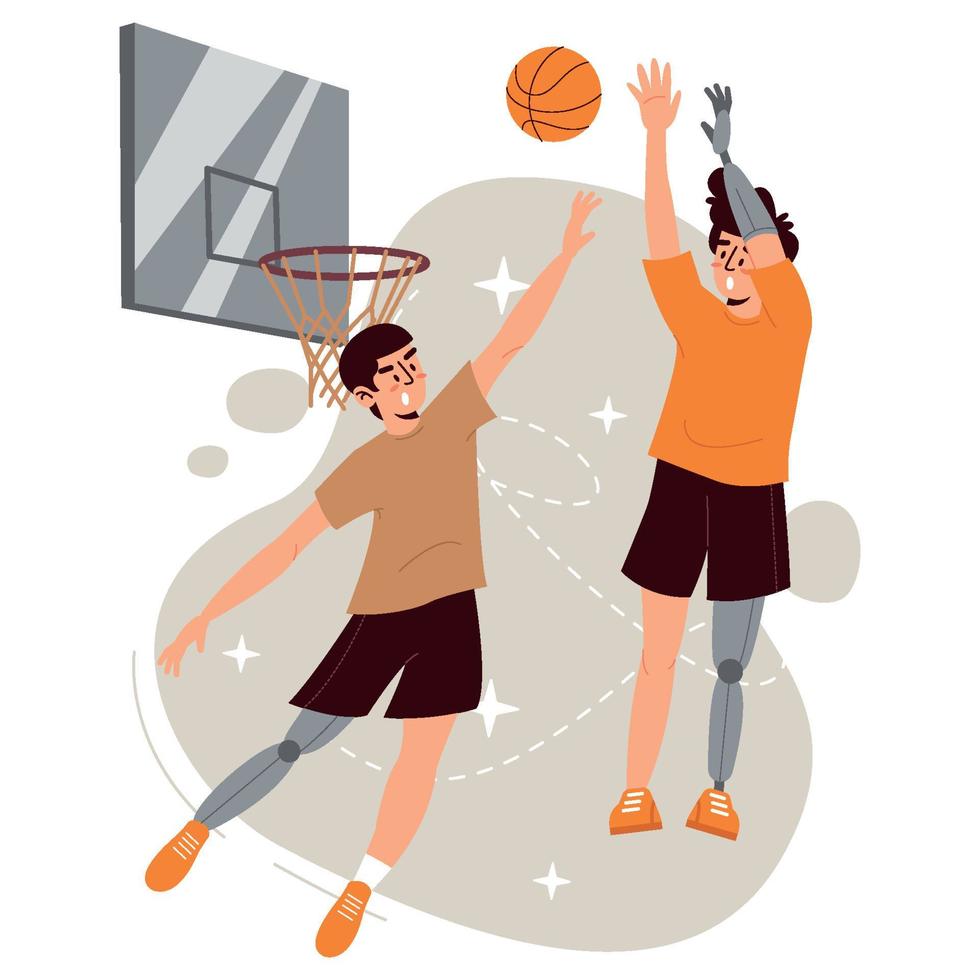 atletas discapacitados juegan baloncesto vector