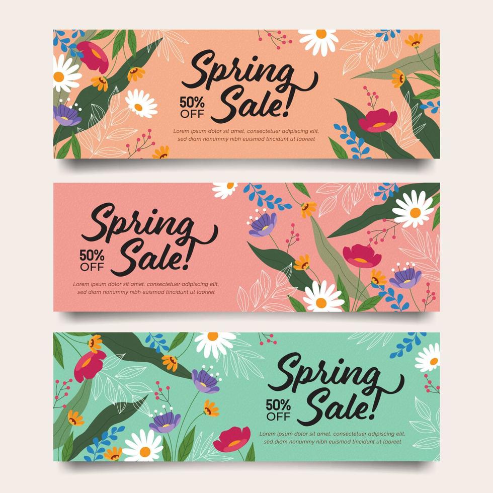 colección de banner floral de primavera vector