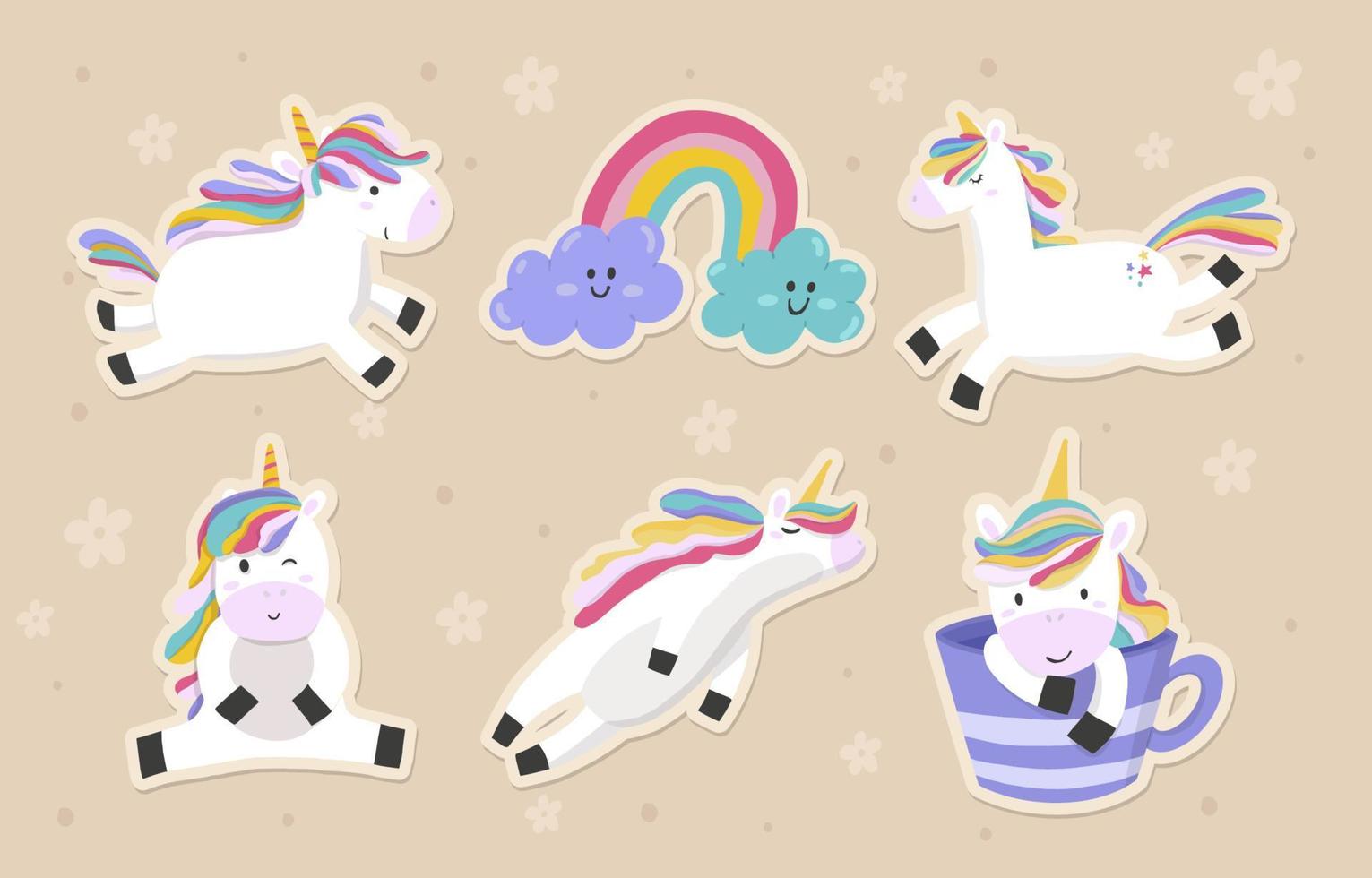 unicornio dibujado a mano pegatinas vector