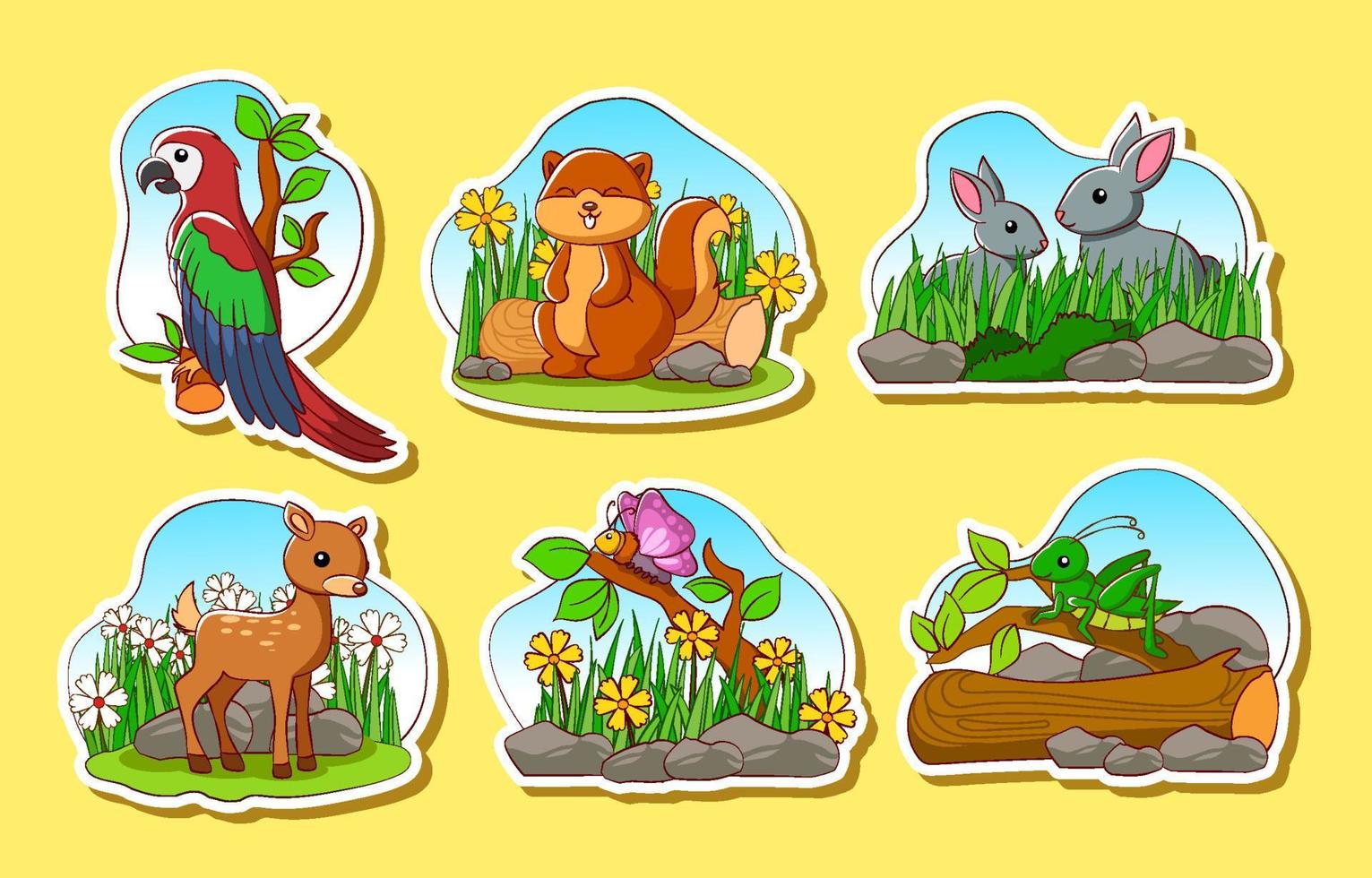 colección de pegatinas de animales de primavera vector