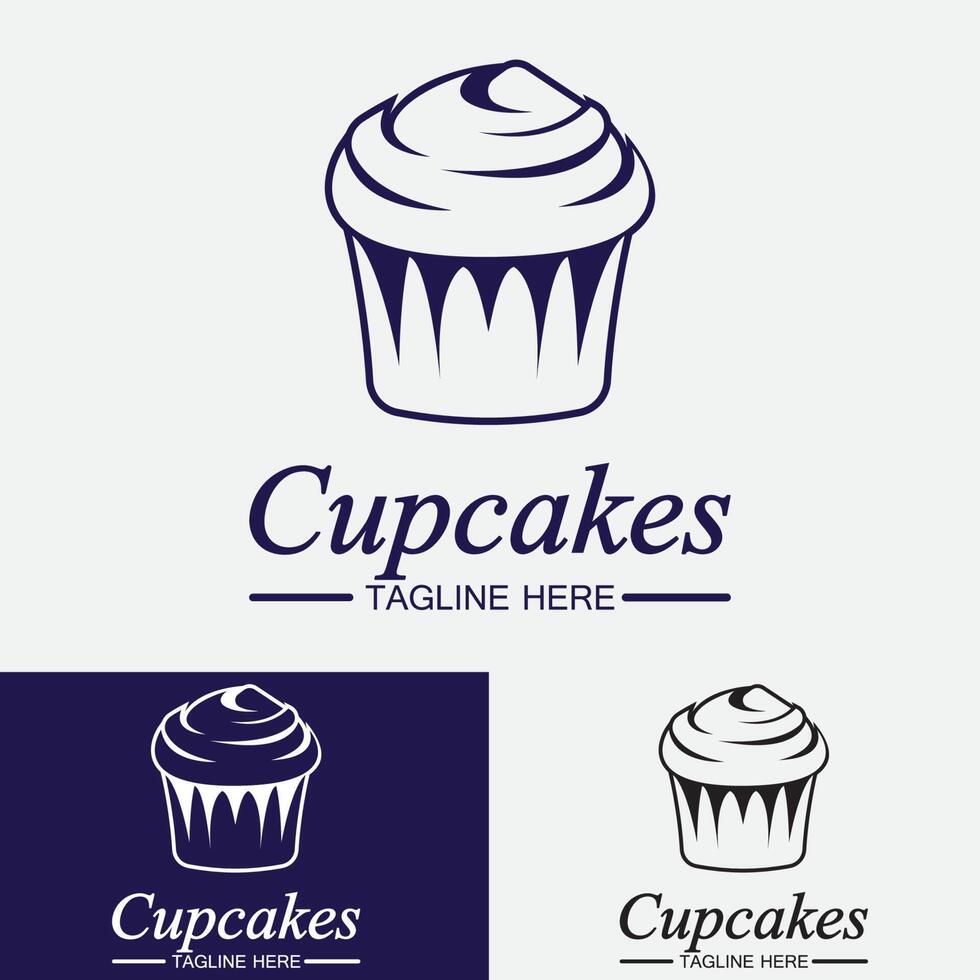 plantilla de vector de diseño de logotipo de cupcake. icono de panadería de cupcakes.