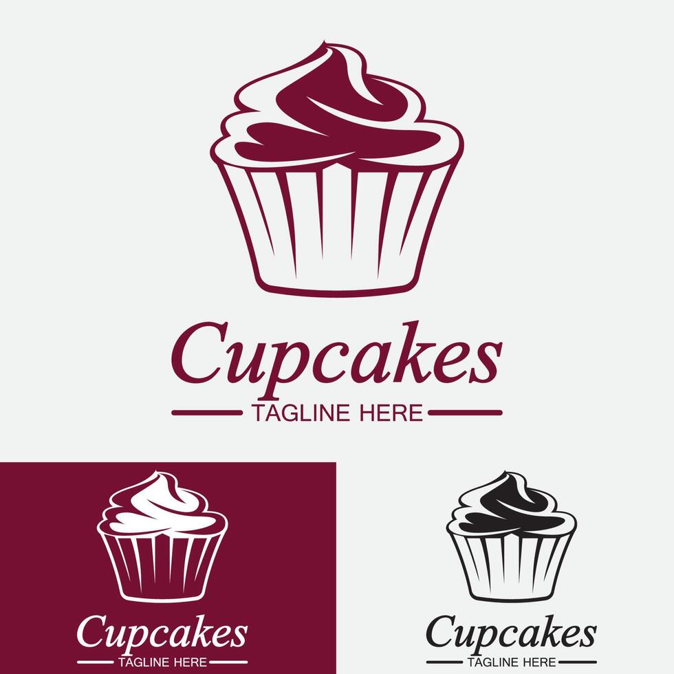 plantilla de vector de diseño de logotipo de cupcake. icono de panadería de cupcakes.