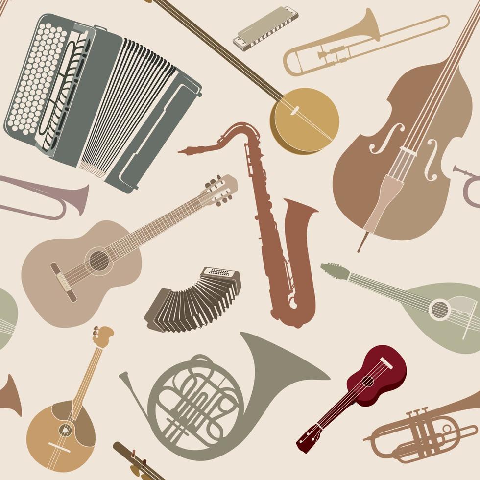 Fondo de música abstracta. textura fluida con instrumentos musicales. patrón de mosaico musical. vector