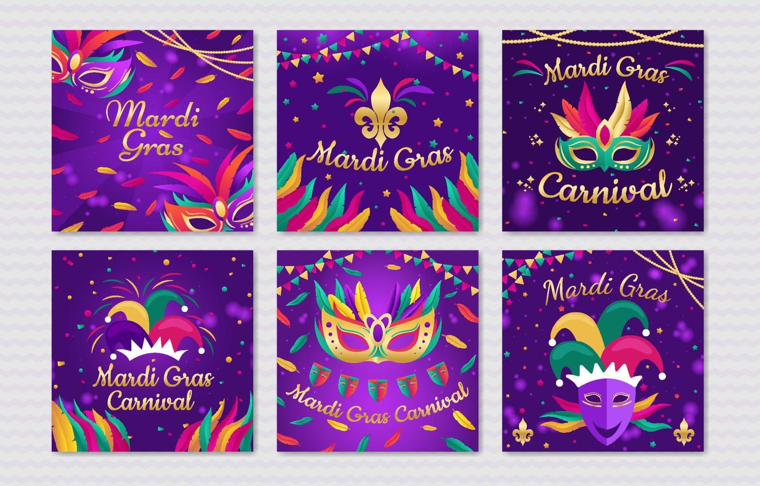 Set of Mardi Gras Mask and Beads Social Media vector