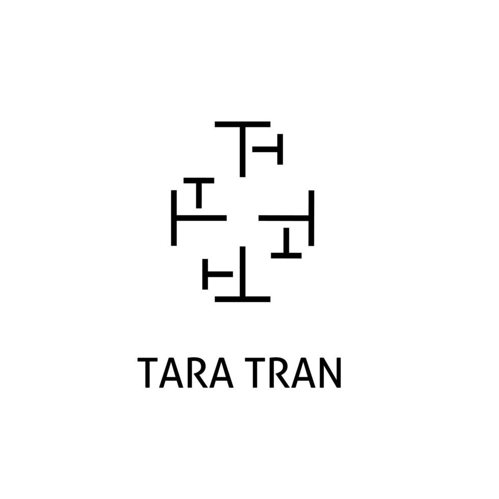 iniciales del logotipo circular t, monograma del logotipo de tara tran, vector