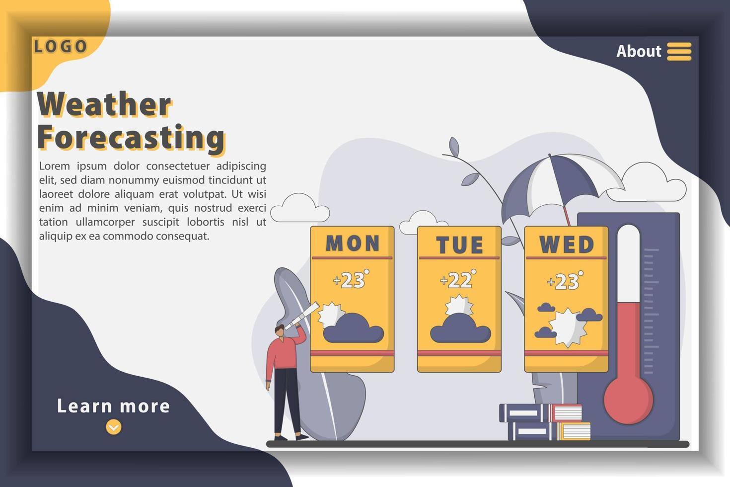 Flat design weather forecasting illustration vector