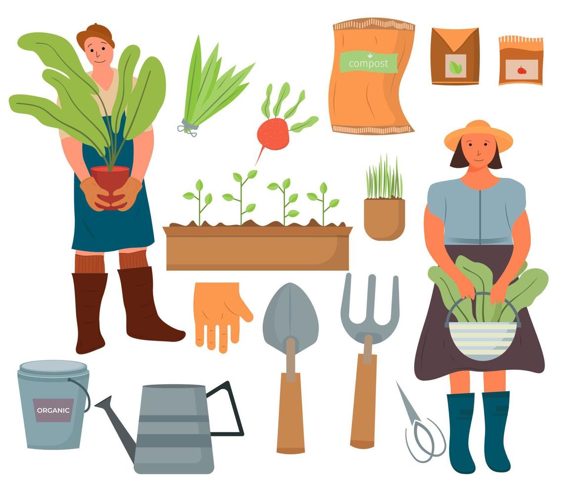 Flat style design gardening tools and equipment vector