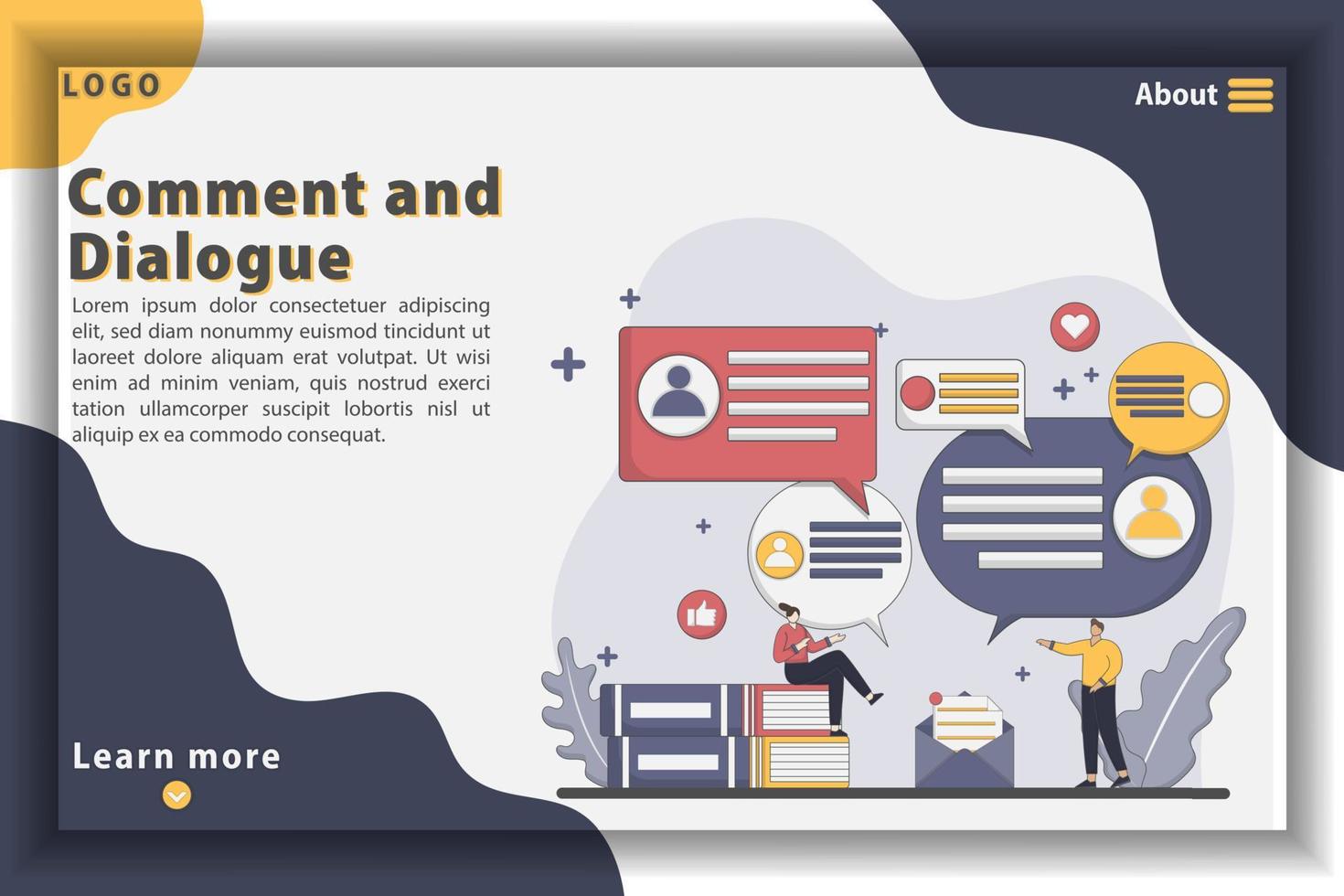 Vector illustration design comment and like landing page concept