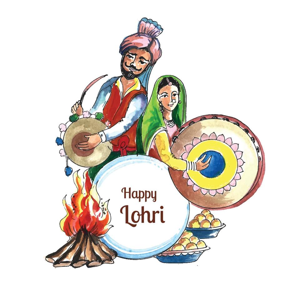 Happy lohri holiday background for punjabi festival card design vector