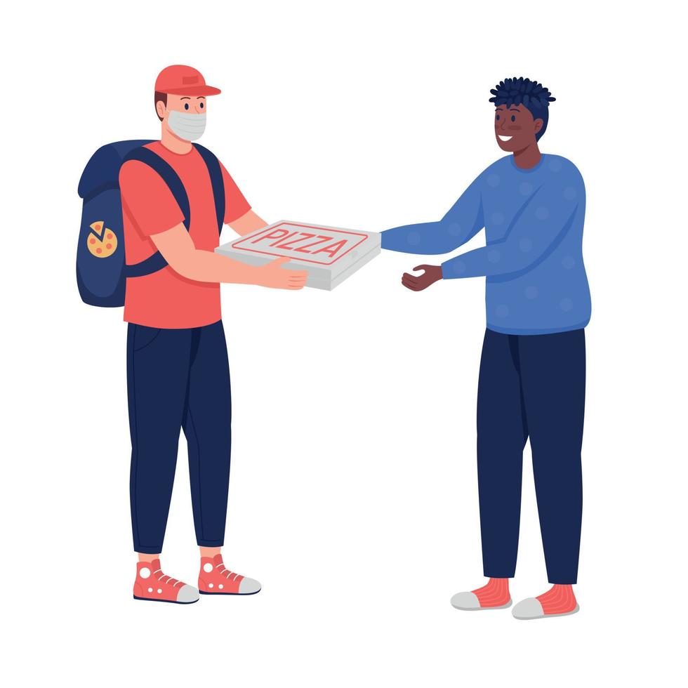 Delivery man giving pizza semi flat color vector characters