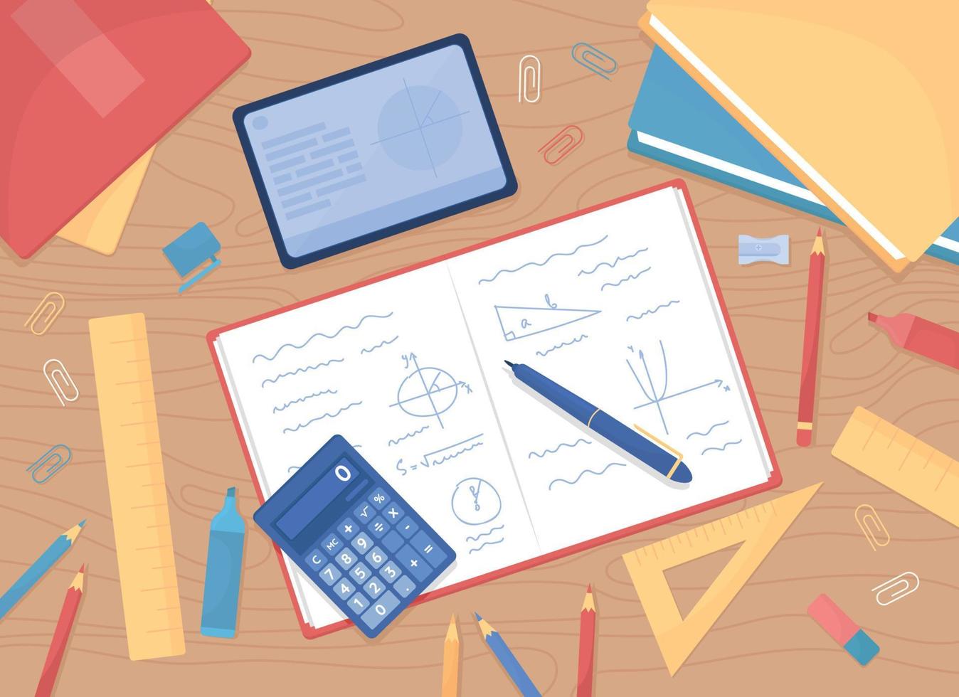 Mathematics homework flat color vector illustration