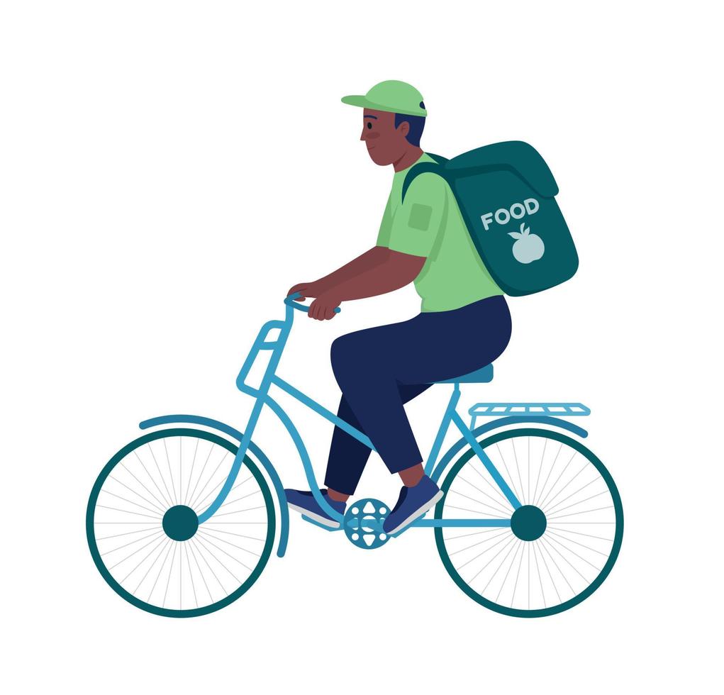 Courier ride on bicycle semi flat color vector character