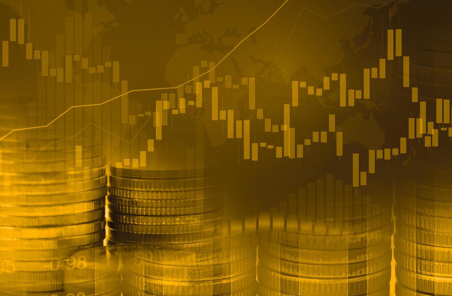 Stock market investment trading financial, coin and graph chart or Forex for analyze profit finance business trend data background. photo