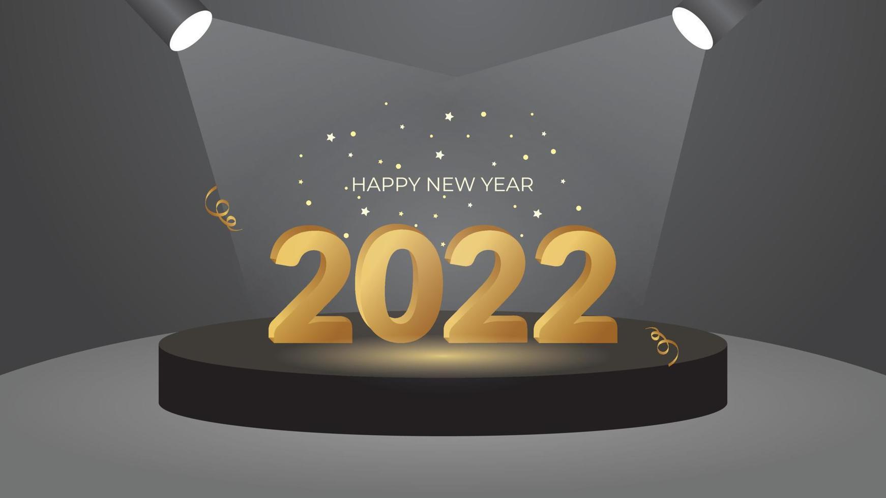 2022 Happy new year sign, with golden glitter numbers on black background vector