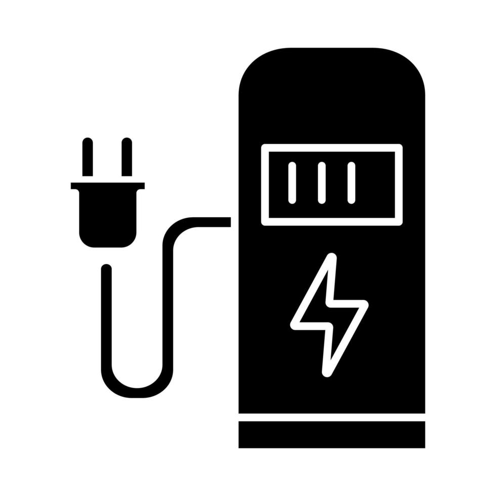 icono de glifo de estación de carga de coche. Bomba de combustible eléctrica para uso público. ev punto de recarga. terminal de archivo para automóvil electrificado. símbolo de silueta. espacio negativo. vector ilustración aislada