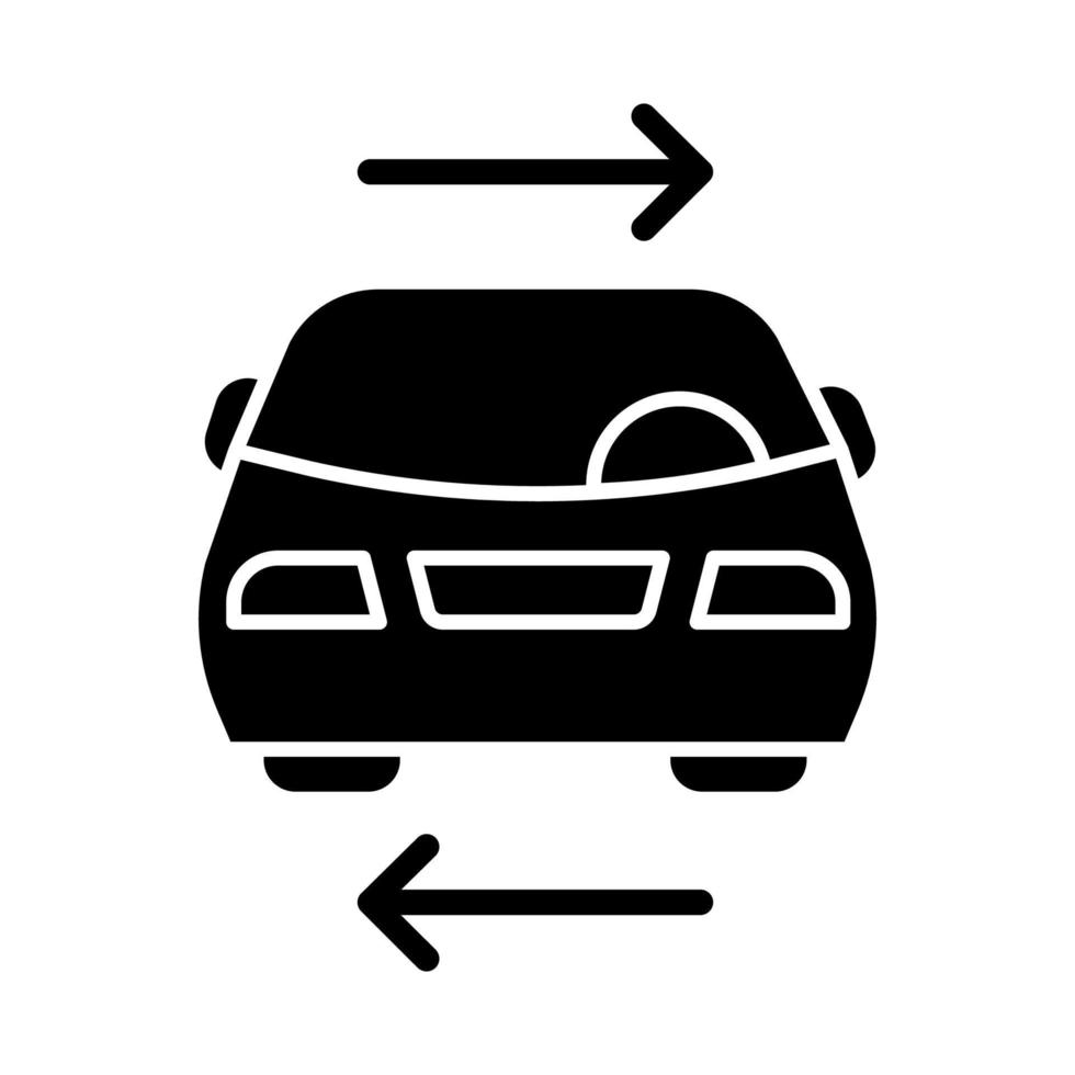 Shared car service glyph icon. Vehicle for rent. Carpooling. Ride sharing. Carshare. Road transport. Driver work. Parking. Silhouette symbol. Negative space. Vector isolated illustration