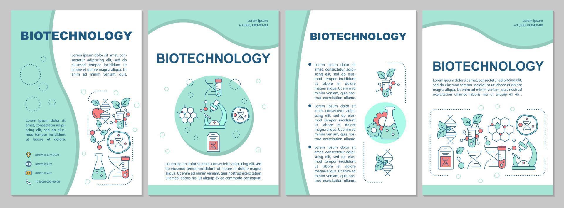 Biotechnology brochure template. Flyer, booklet, leaflet print, cover design with linear illustrations. Genetic engineering. Vector page layouts for magazines, annual reports, advertising posters