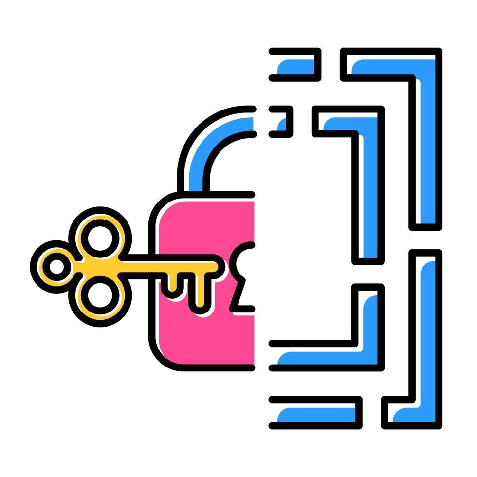Riddle solution finding color icon. Maze, key-lock puzzle. Mental exercise. Logic game. Ingenuity, knowledge, intelligence test. Brain teaser. Problem solving. Isolated vector illustration