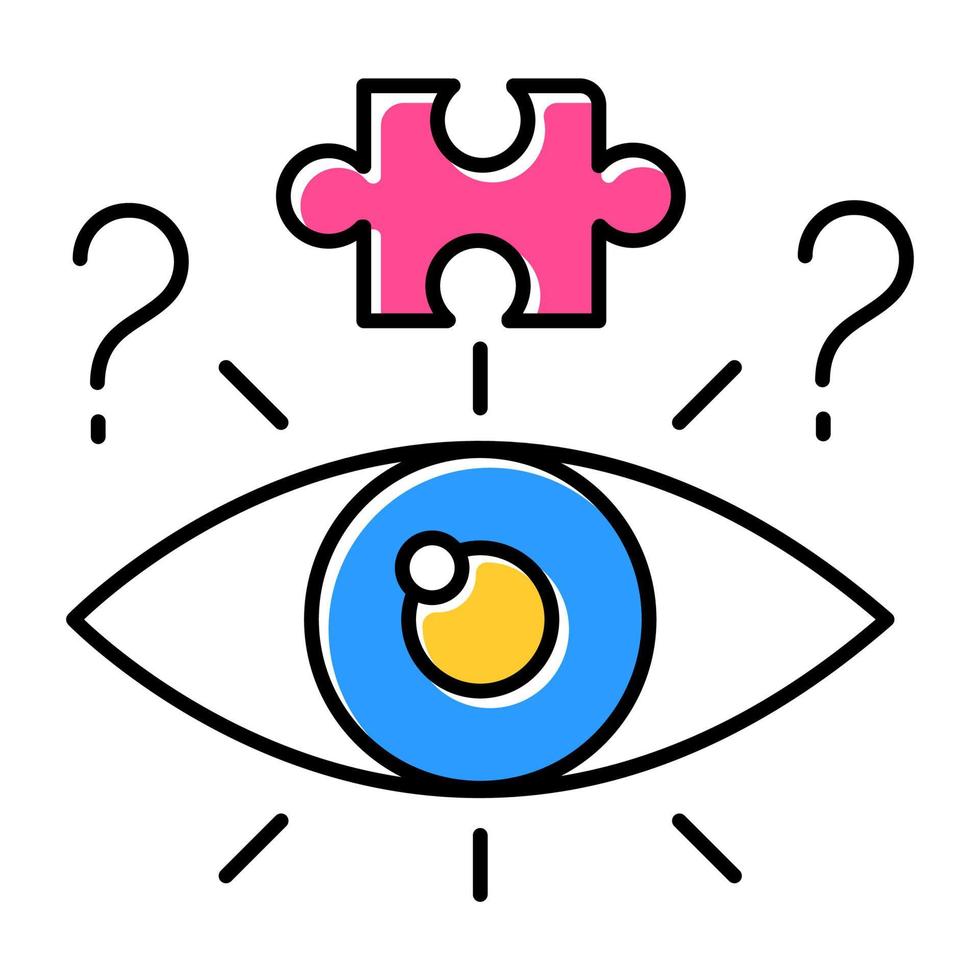 Riddle solving process color icon. Mental exercise. Jigsaw puzzle. Challenge, mystery, question. Ingenuity, knowledge, intelligence test. Brain teaser. Solution finding. Isolated vector illustration