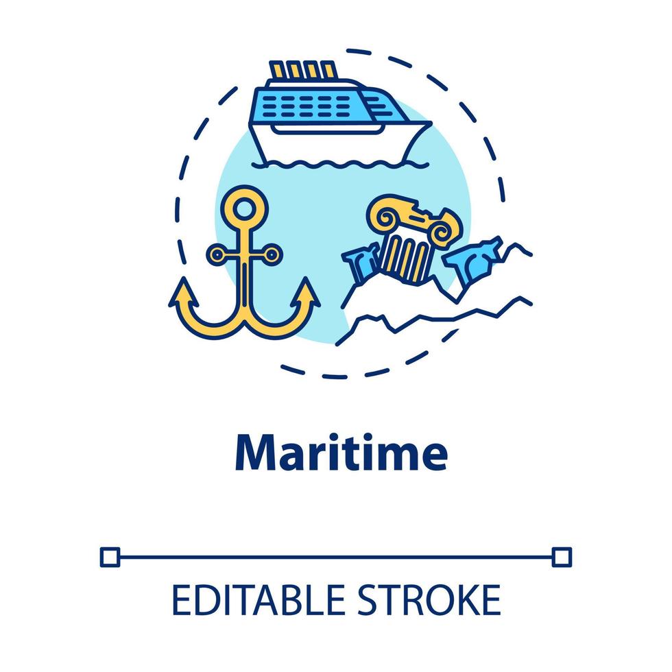 Maritime museum concept icon. Boats and ships exhibition. Ocean anchor, sea vessel. Nautical exposition idea thin line illustration. Vector isolated outline drawing. Editable stroke