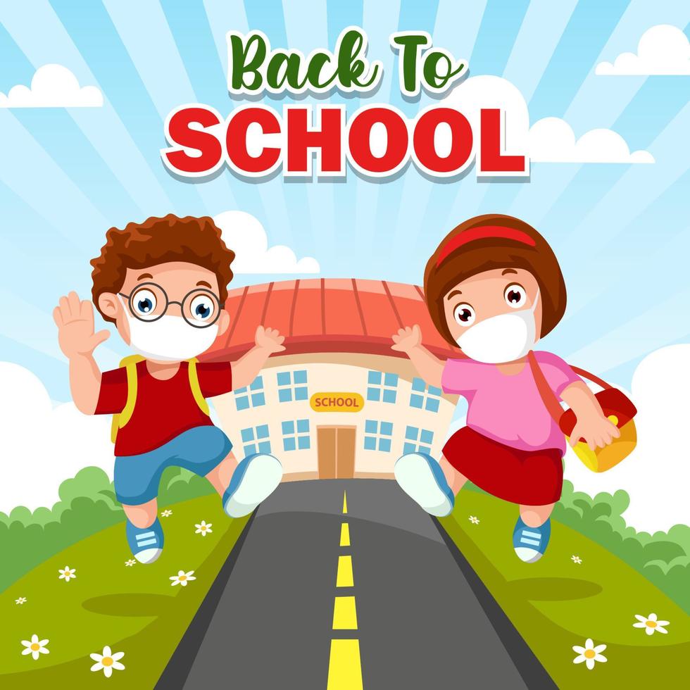 Happy Kids Go Back to School in New Normal vector