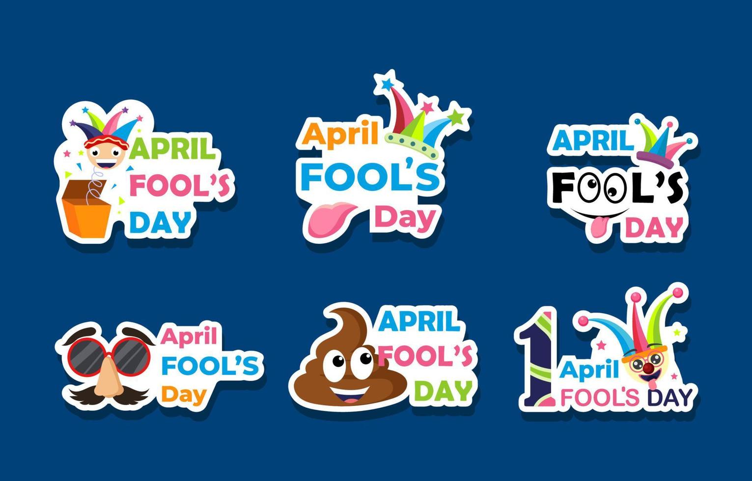 Cute April Fool's Day Sticker Collection vector