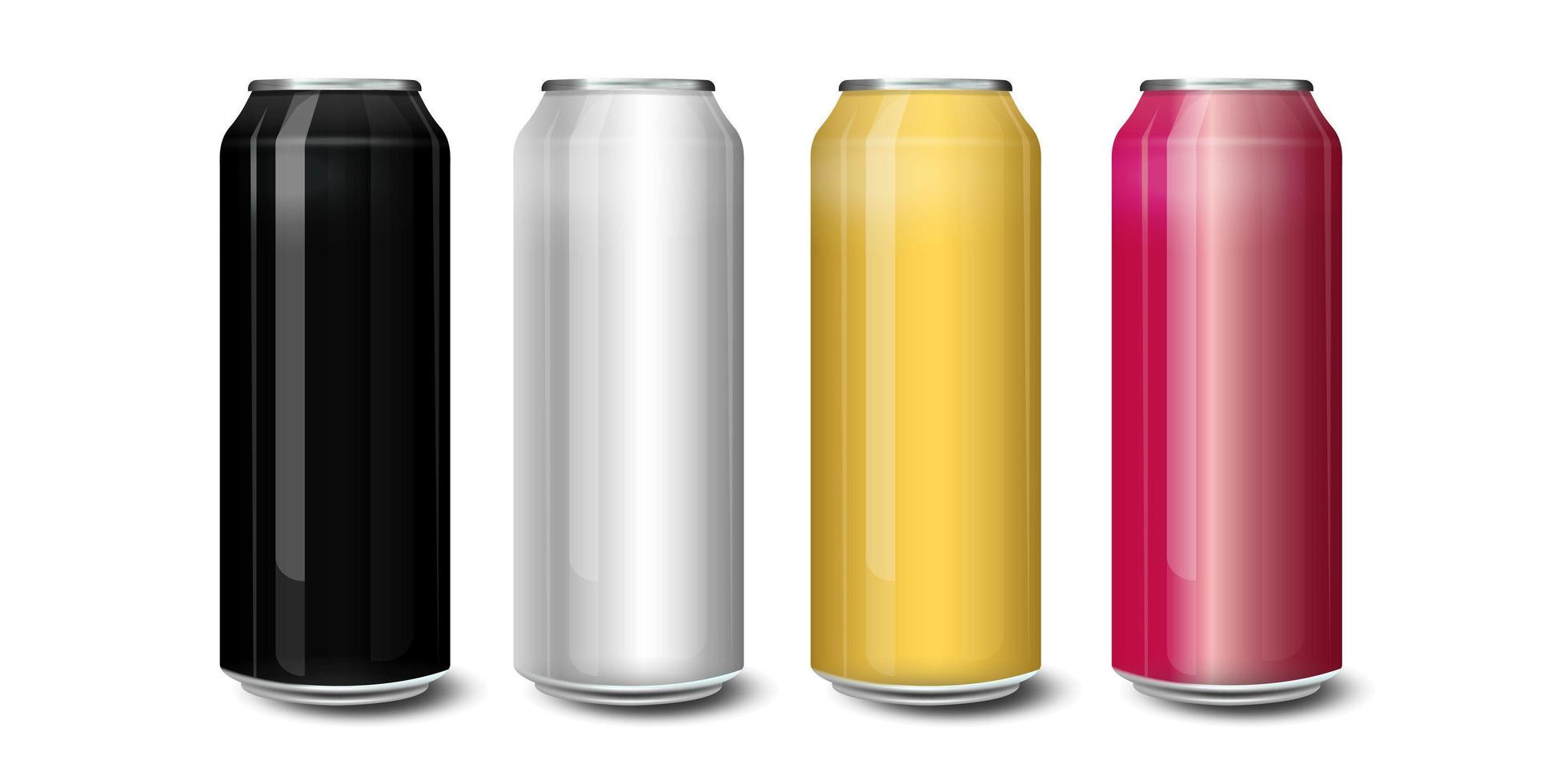 conjunto de latas de cerveza de maqueta metálicas realistas. latas de cerveza en blanco, listas para un nuevo diseño. 500 y 300 ml. ilustración vectorial aislada vector