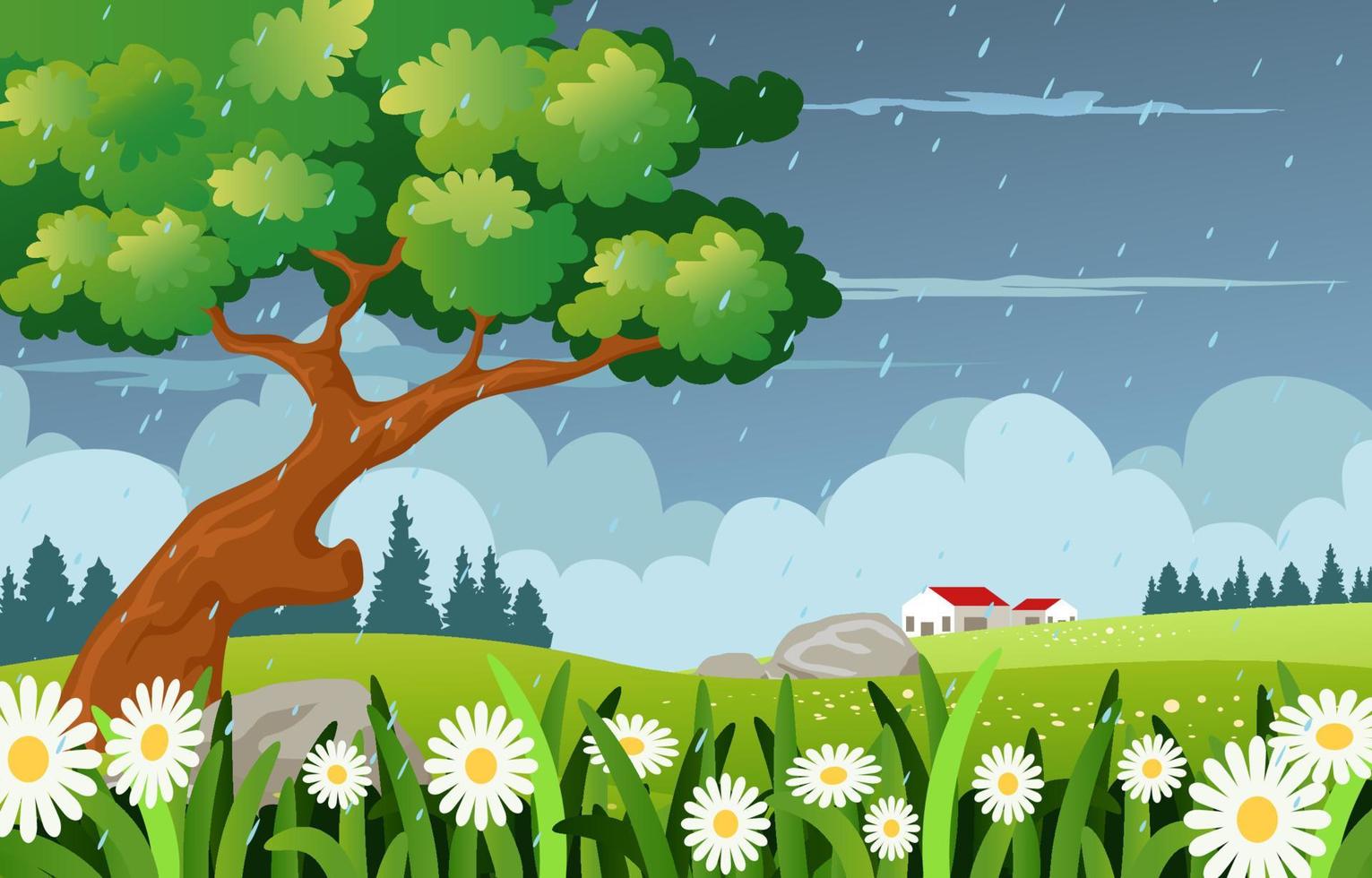 fondo de ducha de primavera paisaje vector