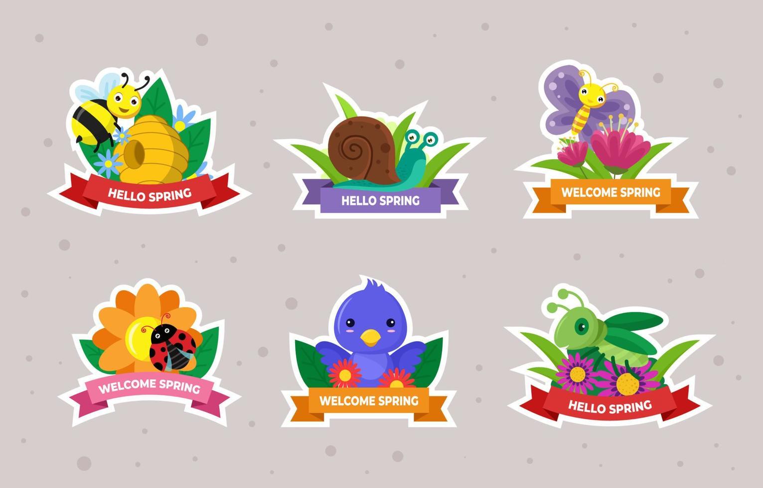 Spring Animals Sticker Collection vector