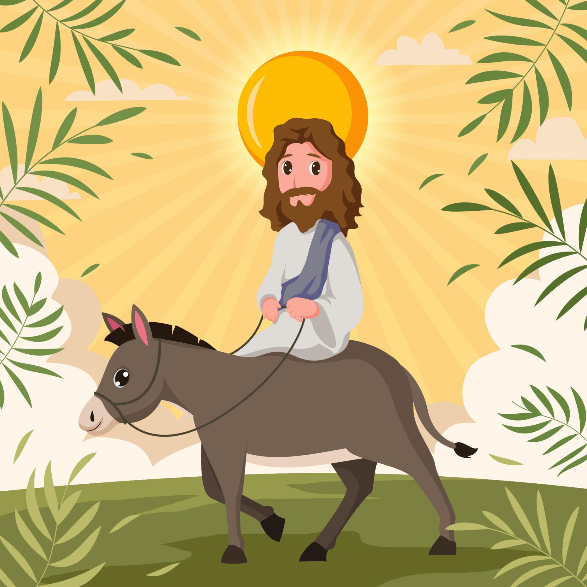 Jesus Riding Donkey on Palm Sunday 4985378 Vector Art at Vecteezy