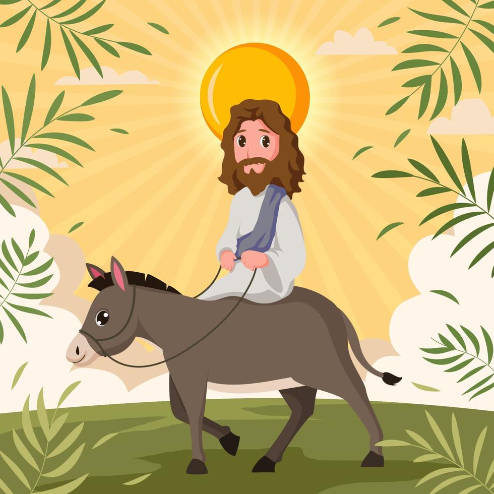 jesús montando burro el domingo de ramos vector