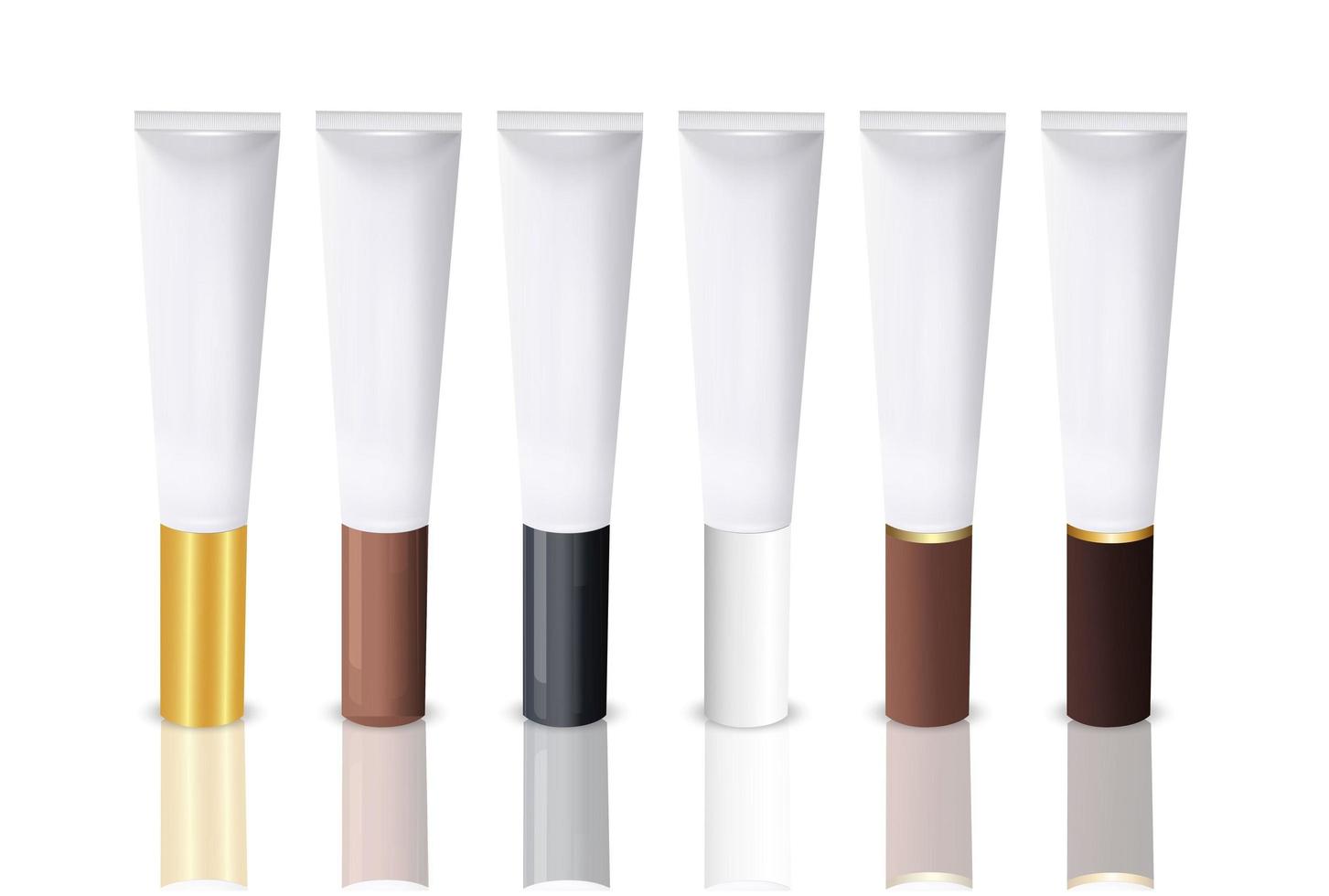 Vector 3d Realistic Plastic, Metal White Lip Balm, Eye cream, Cream Tube, Packing Set Isolated on White Background. Design Template of Toothpaste, Cosmetics, Cream, Tooth Paste for Mockup. Front View